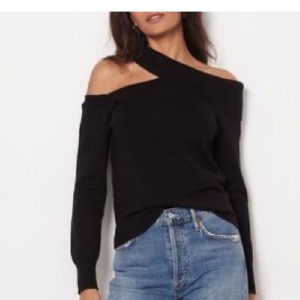 Evereve Isabella Cut Out Pullover Sweater Medium Black NWT